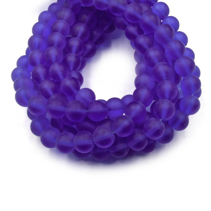 Only Beads – wholesale Beads – Indian Glass Beads | 10mm Matte Round Shaped Indian Beach Glass Beads | Purple Blue Green Available
