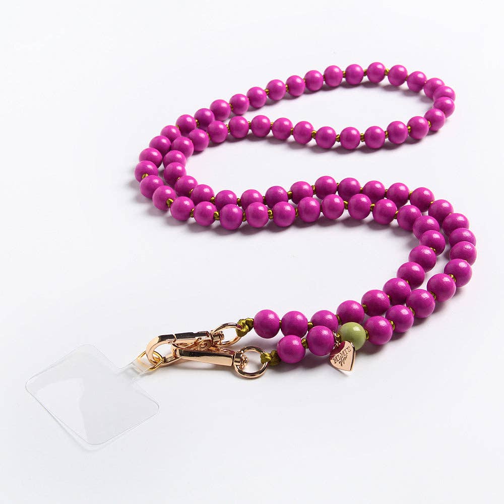 Mimi's Glow Accessories - Vente Sangle pour étui à téléphone - Chaîne pour téléphone portable en perles de bois magenta (VE3)2