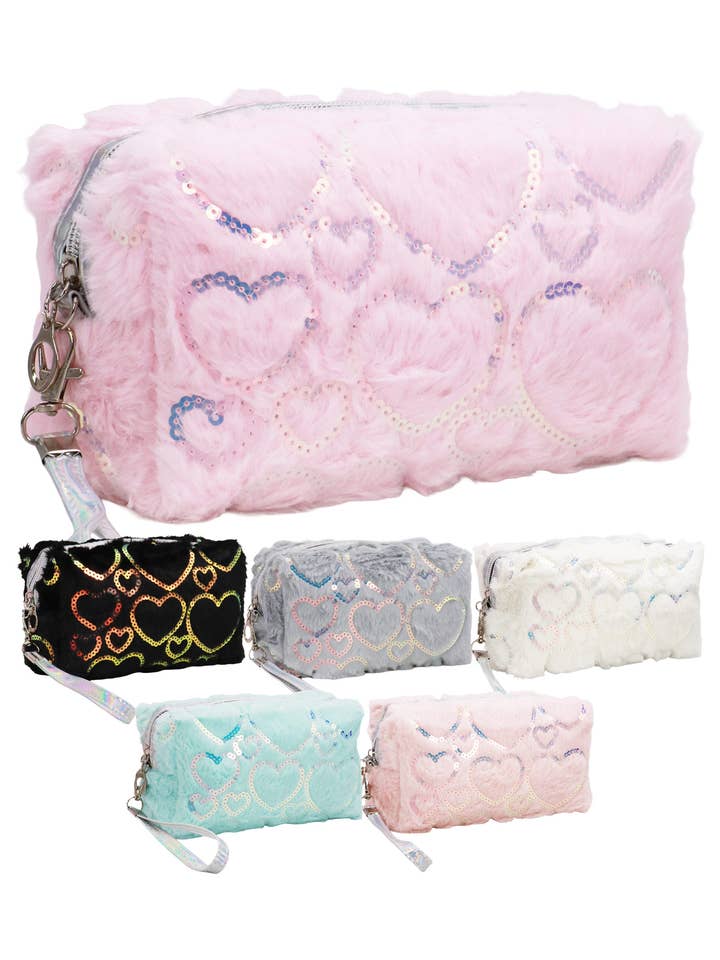 Bolso Neceser de Peluche con Lentejuelas en Forma de Corazón para venta al por mayor de Cap Zone