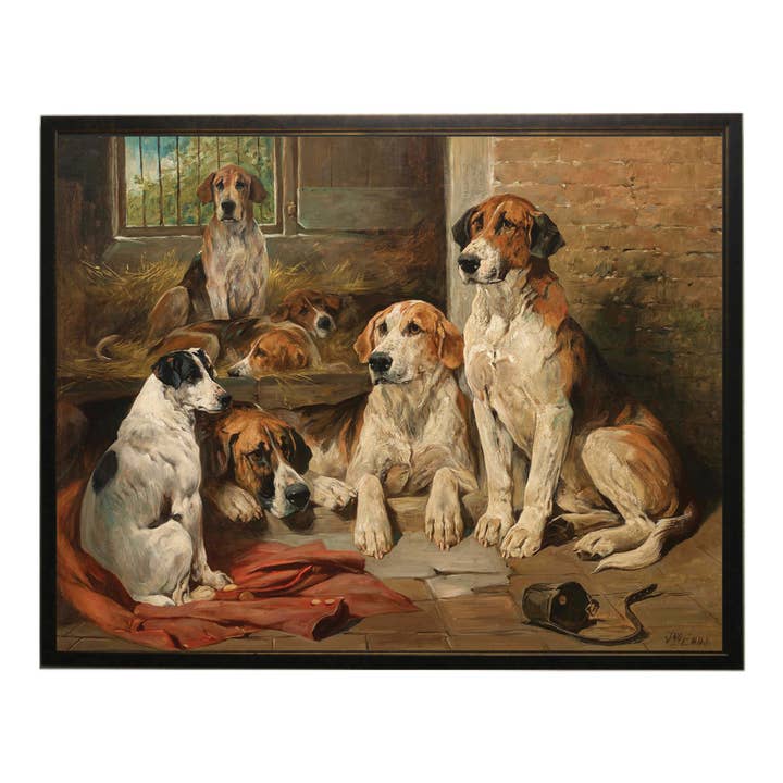 Olieverfschilderij van vintage jachthonden D voor wholesale door Antique Curiosities Inc