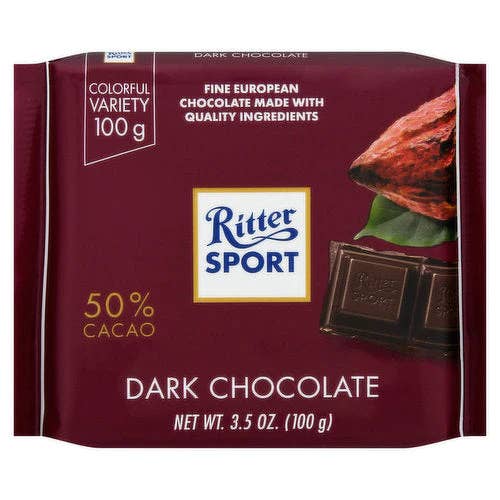 Ritter Sport, Dark Chocolate, 3.5oz, 12ct Case for wholesale by Grandpa Joe's Candy Shop
