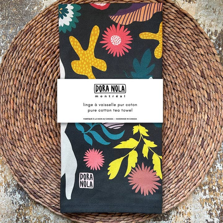 Stories Dark Tea Towel for wholesale by Dora Nola