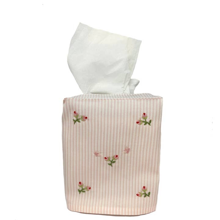 Gordonsbury - Wholesale Tissue Box - Pink Stripe Tissue Box Cover With Baby Rosebuds