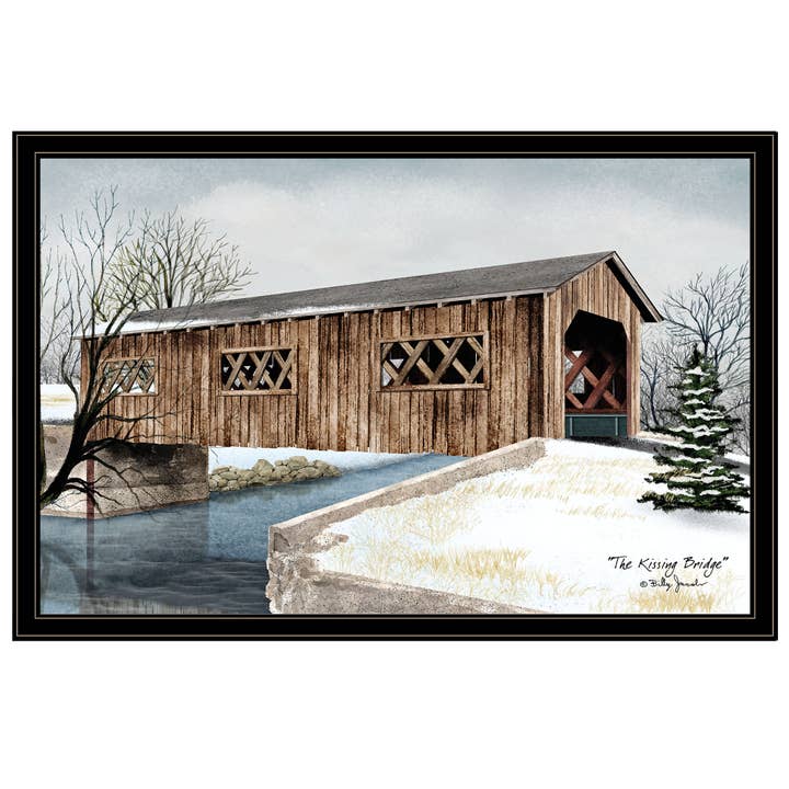 "Kissing Bridge" B. Jacobs - Large Black Frame, Giclee Print for wholesale by Trendy Decor 4U
