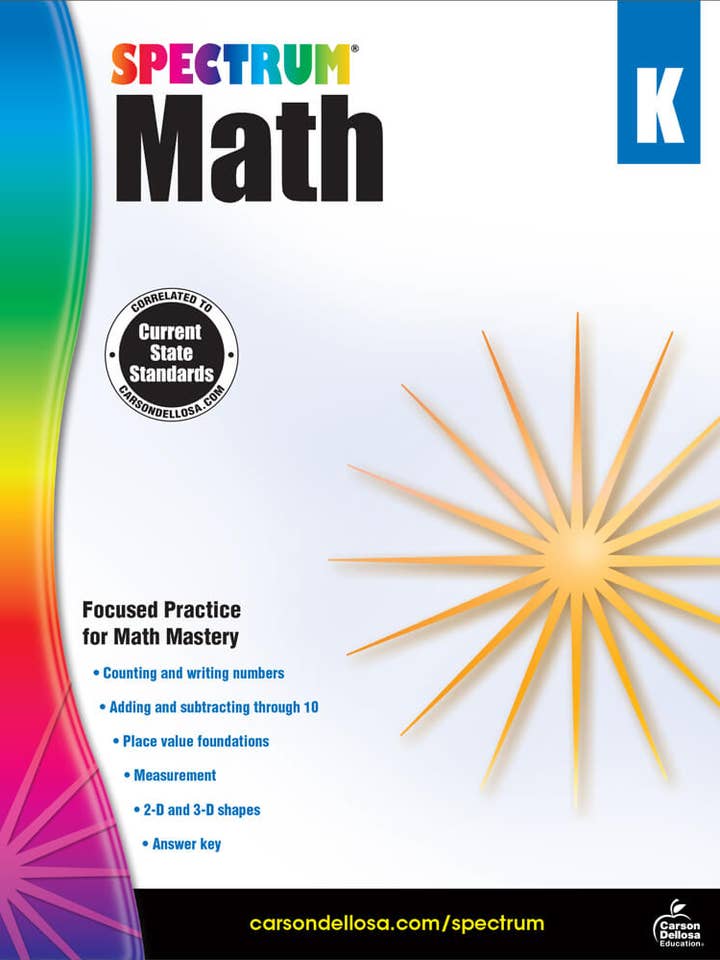 Spectrum Math Workbook, Grade K for wholesale by Carson Dellosa Education