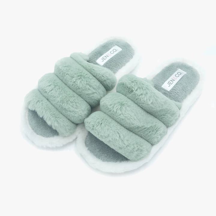 Jen & Co. - Wholesale Slippers - Women's - SLP2221 Edie Two-Tone Fluffy Cloud Slippers1