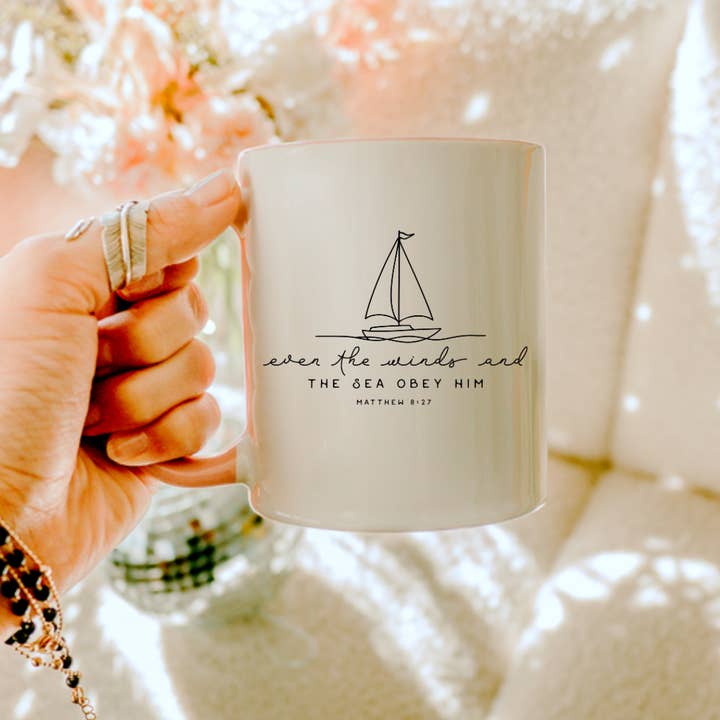 Christian Mug| Anche i Venti e il Mare Gli Obbediscono Ceramica per la vendita all'ingrosso da parte di Posh Magnolia Boutique