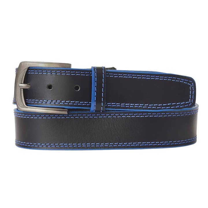 Cinto Poseidon - Cinto em Couro Preto com Azul por atacado de NAB LEATHER