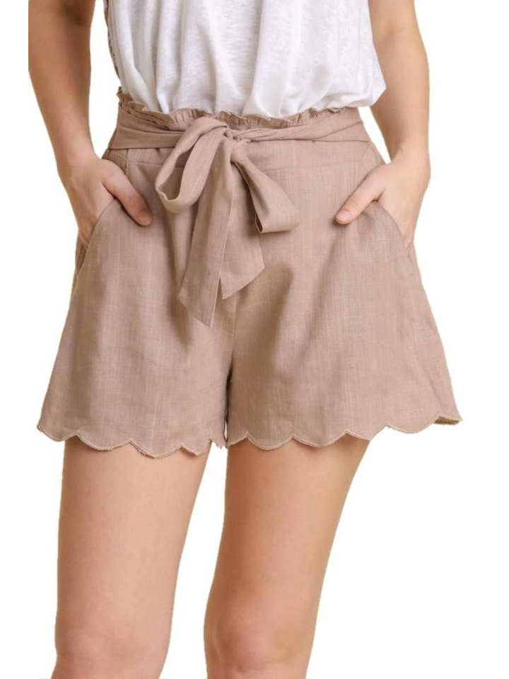 Vanilla Monkey - Wholesale Shorts - Women's - Linen Elastic Waistband Scallop Trim Shorts2