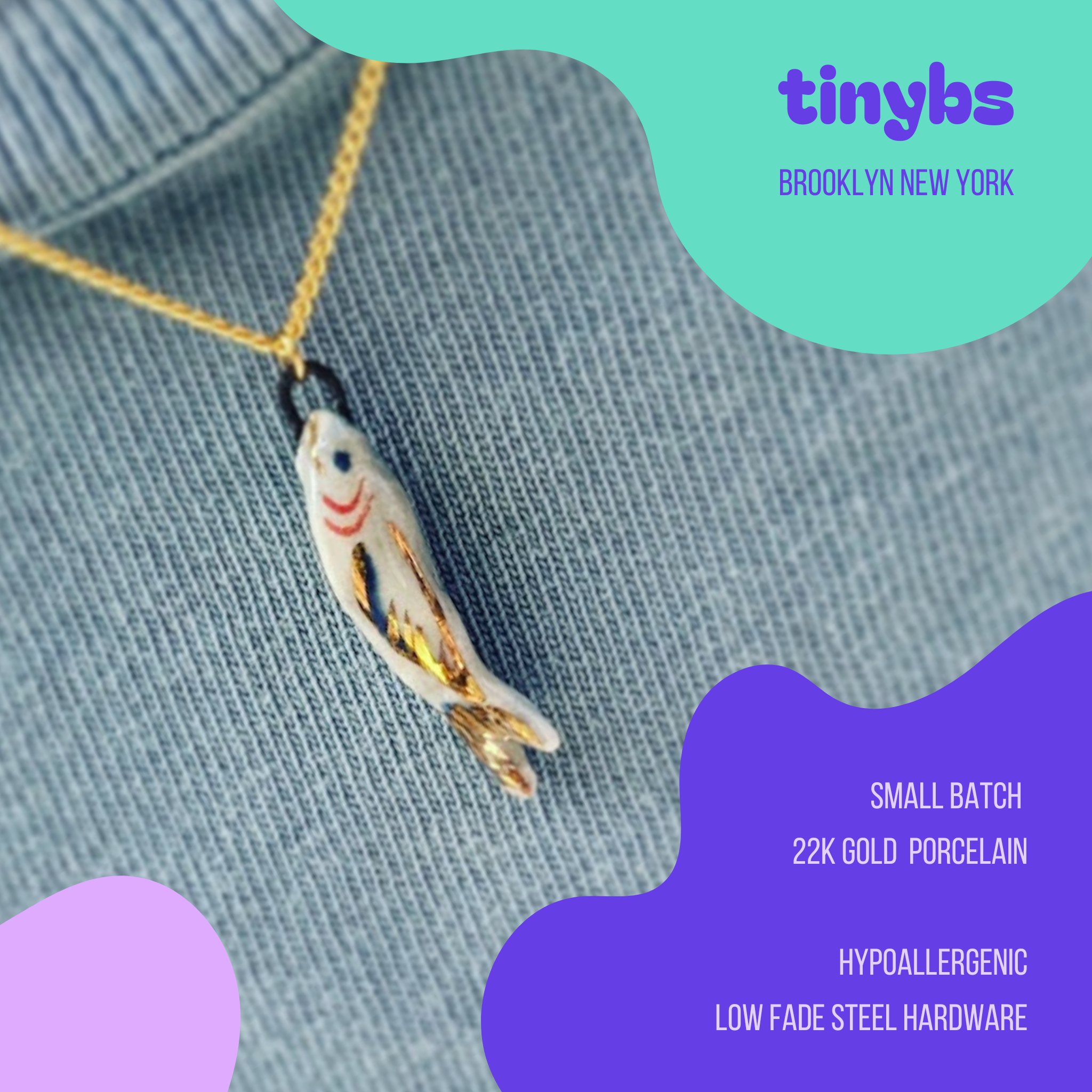 tinybs ceramics - Wholesale Halskettinghanger - 3D ketting met sardine van porselein2