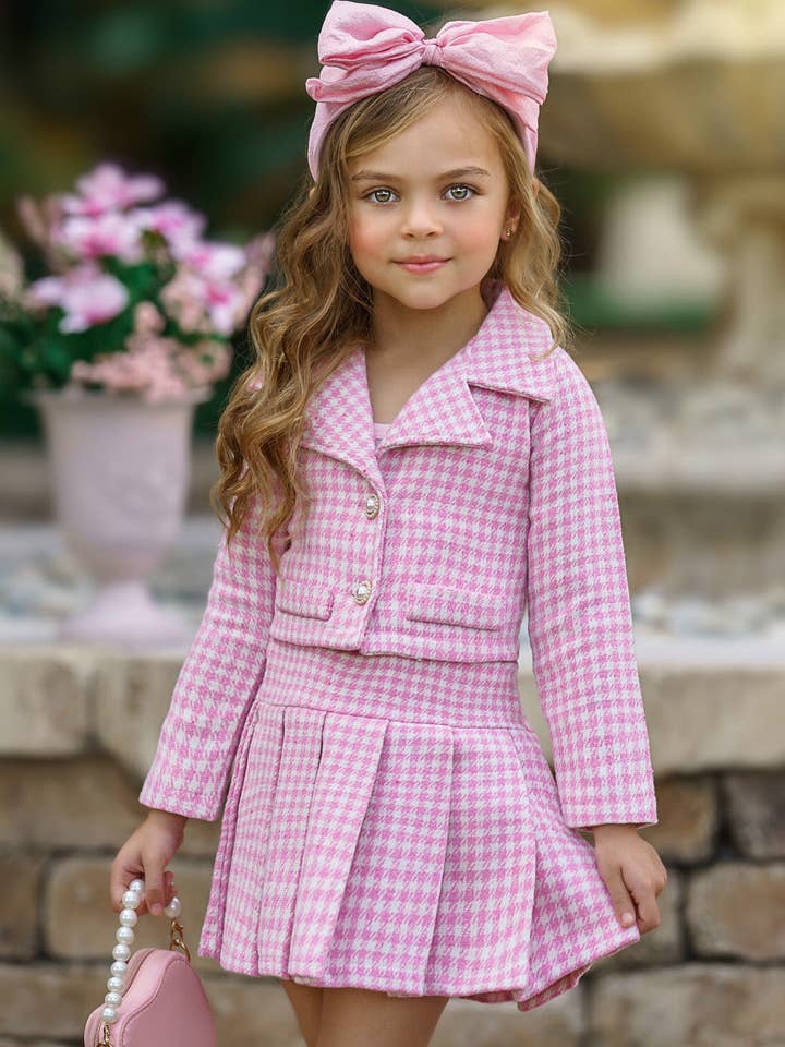 Little Treasure Tweed Matching Blazer And Pleated Skirt Set for wholesale by Mia Belle Girls • Wholesale
