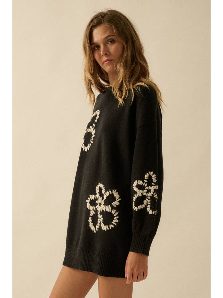 Promesa USA - Wholesale Dress - Women's - Floral Embroidered Mock-Neck Mini Sweater Dress3