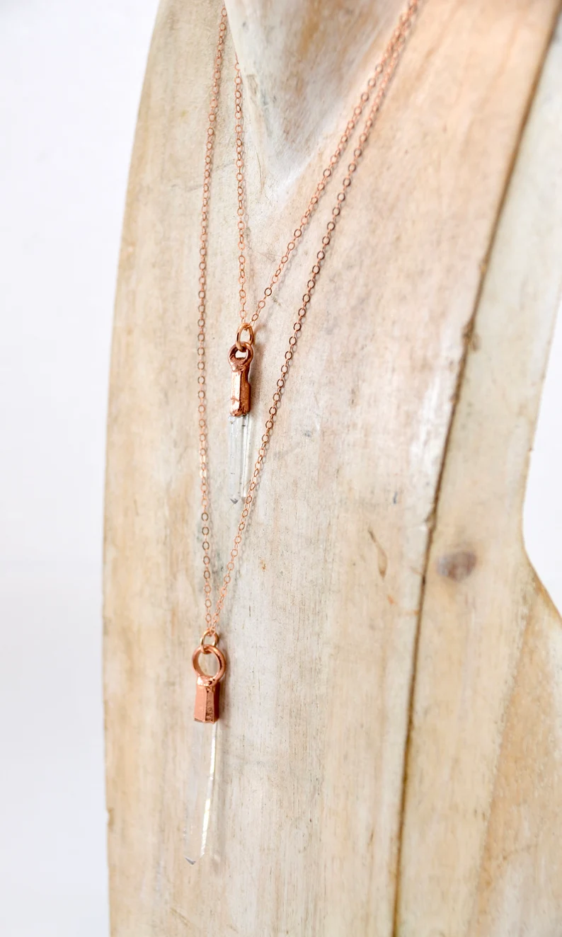 Daddy Daughter Jewelry - Wholesale Pendant/Charm Necklace - Raw Clear Quartz Point Necklace | Copper & 14K Rose GF|4