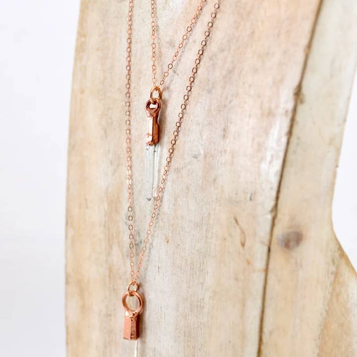 Daddy Daughter Jewelry - Wholesale Pendant/Charm Necklace - Raw Clear Quartz Point Necklace | Copper & 14K Rose GF|4