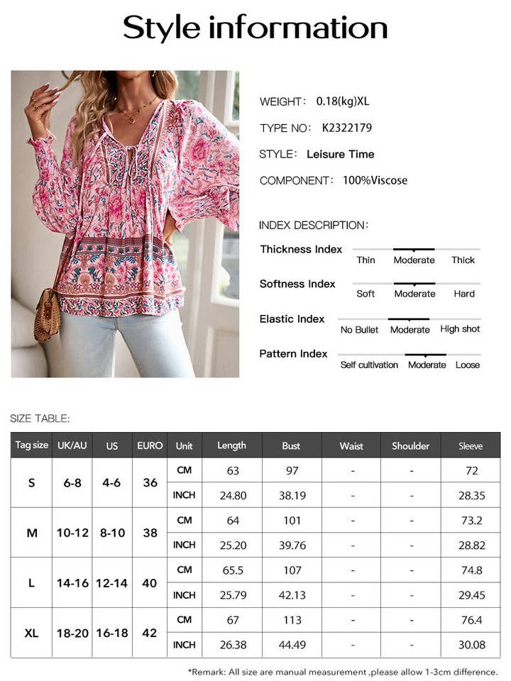 world apparel - Wholesale Blouse - Women's - 2025 NEW Bohemian Rhapsody Resort Chic Print Top12