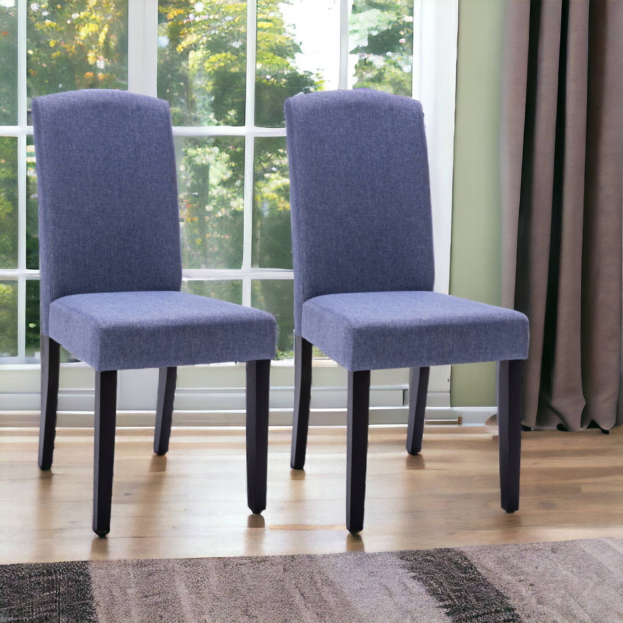 HomeRoots - Wholesale Chair - Set of 2 Navy Blue And Black Polyester Dining Parsons Chairs1