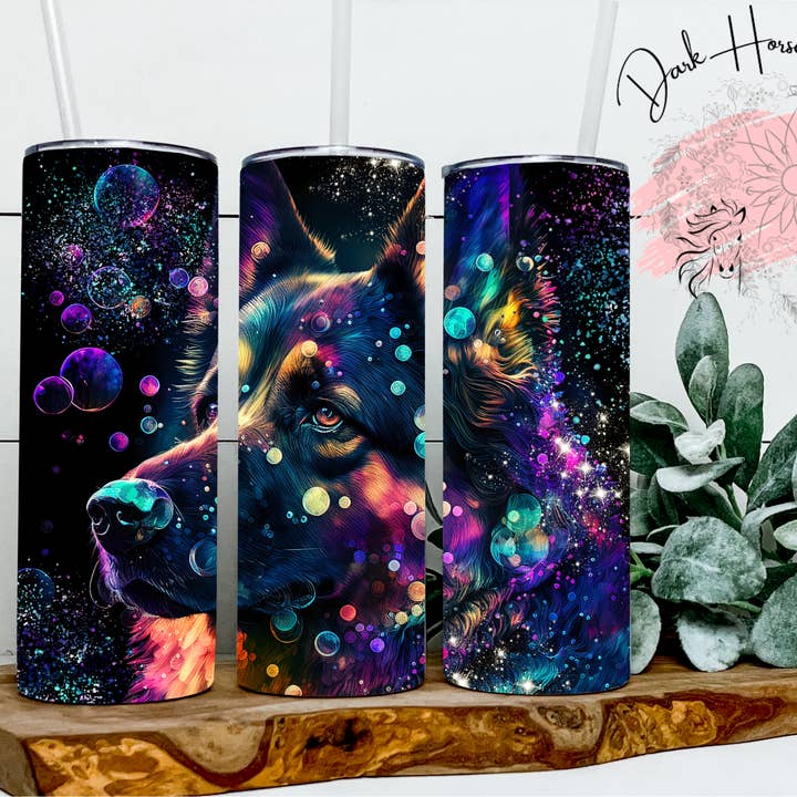 Twilight Shepherd Dog Tumbler for wholesale by Dark Horse Dream Designs LLC
