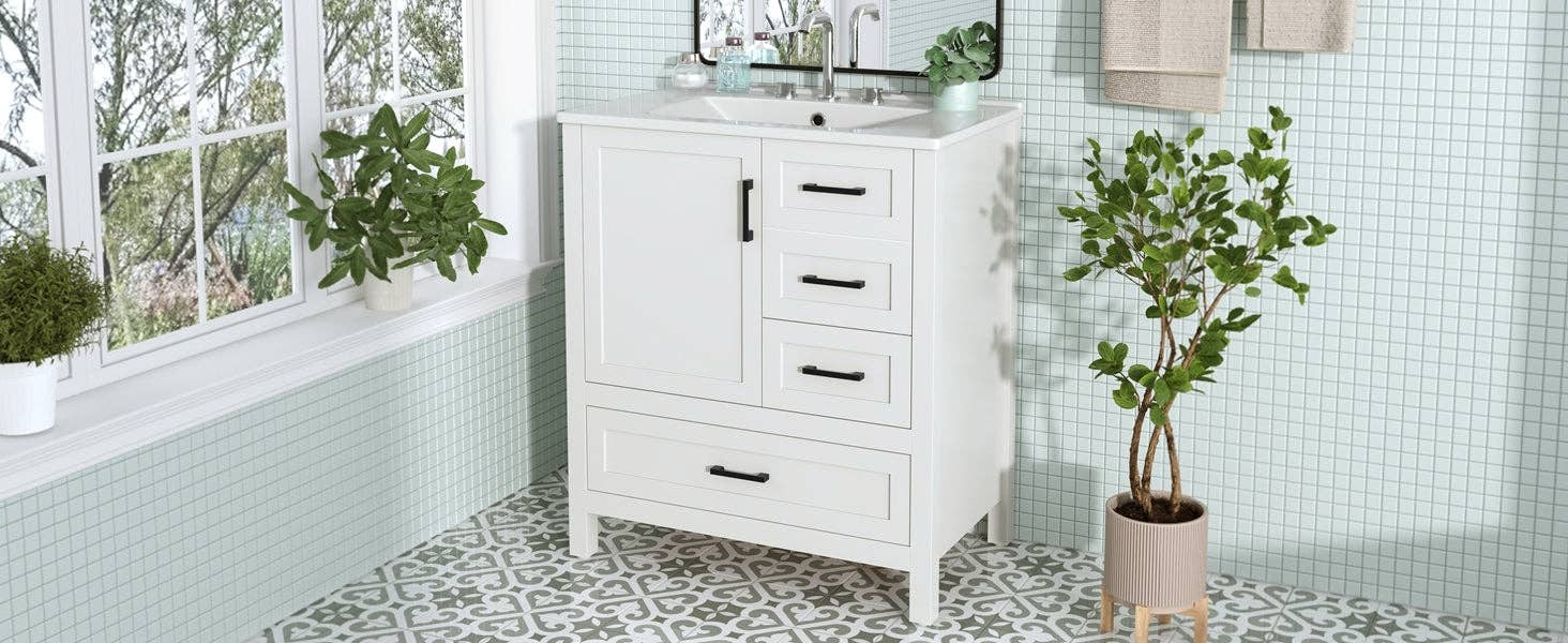 39F Inc. - Vente Armoire - Meuble-lavabo blanc de 30" avec lavabo et tiroirs à fermeture douce1