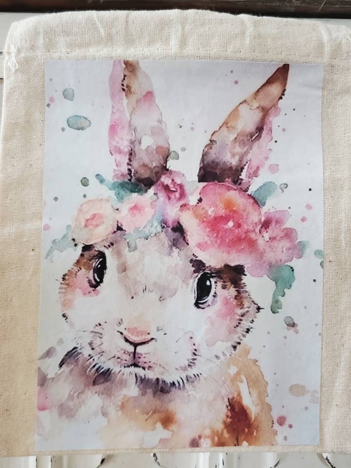 Easter Bunny Cotton Canvas Drawstring Gift Bag for wholesale by Little Heart Designs