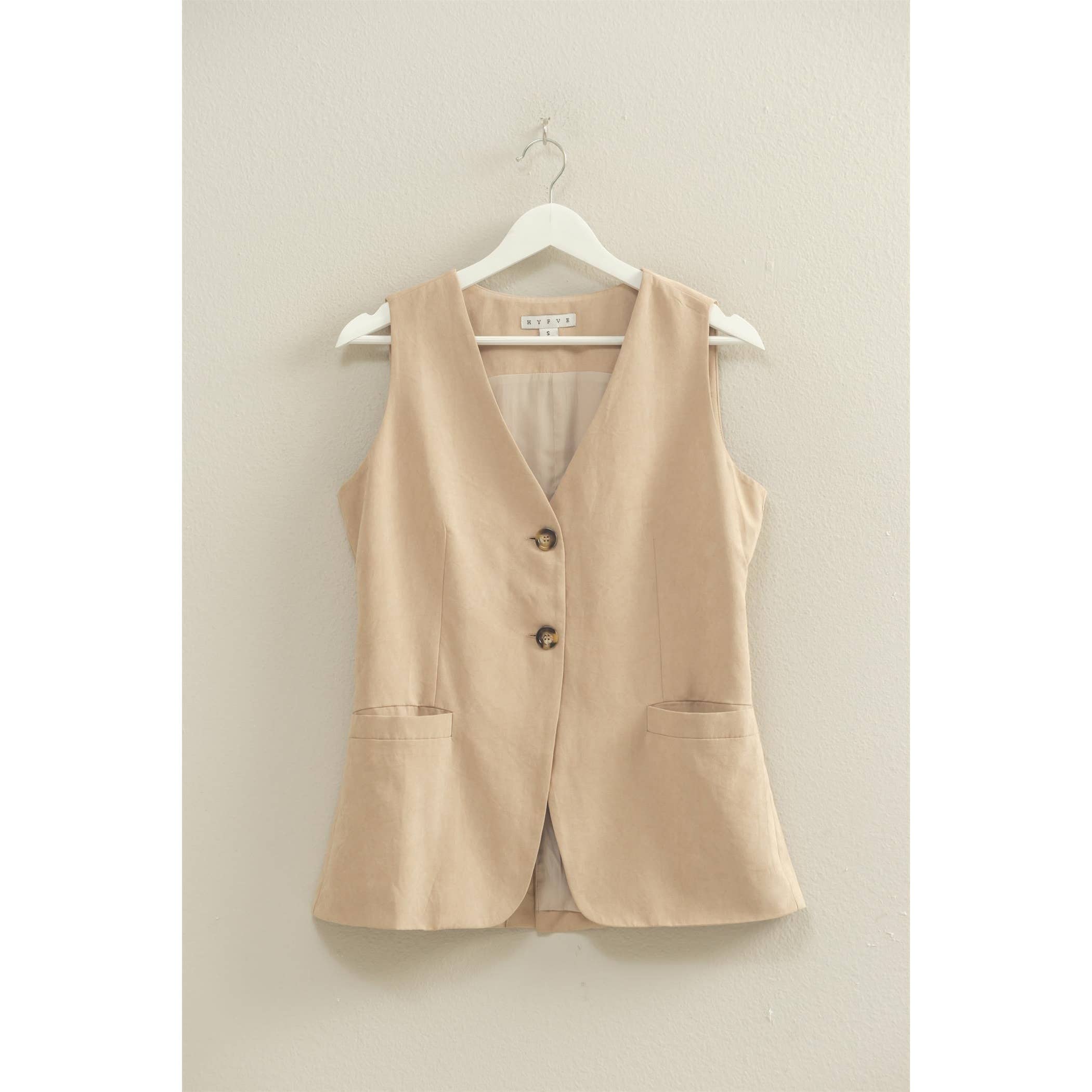 HYFVE - Vente Veste sans manches – femme - Gilet ajusté sans manches à col en V avec boutons15