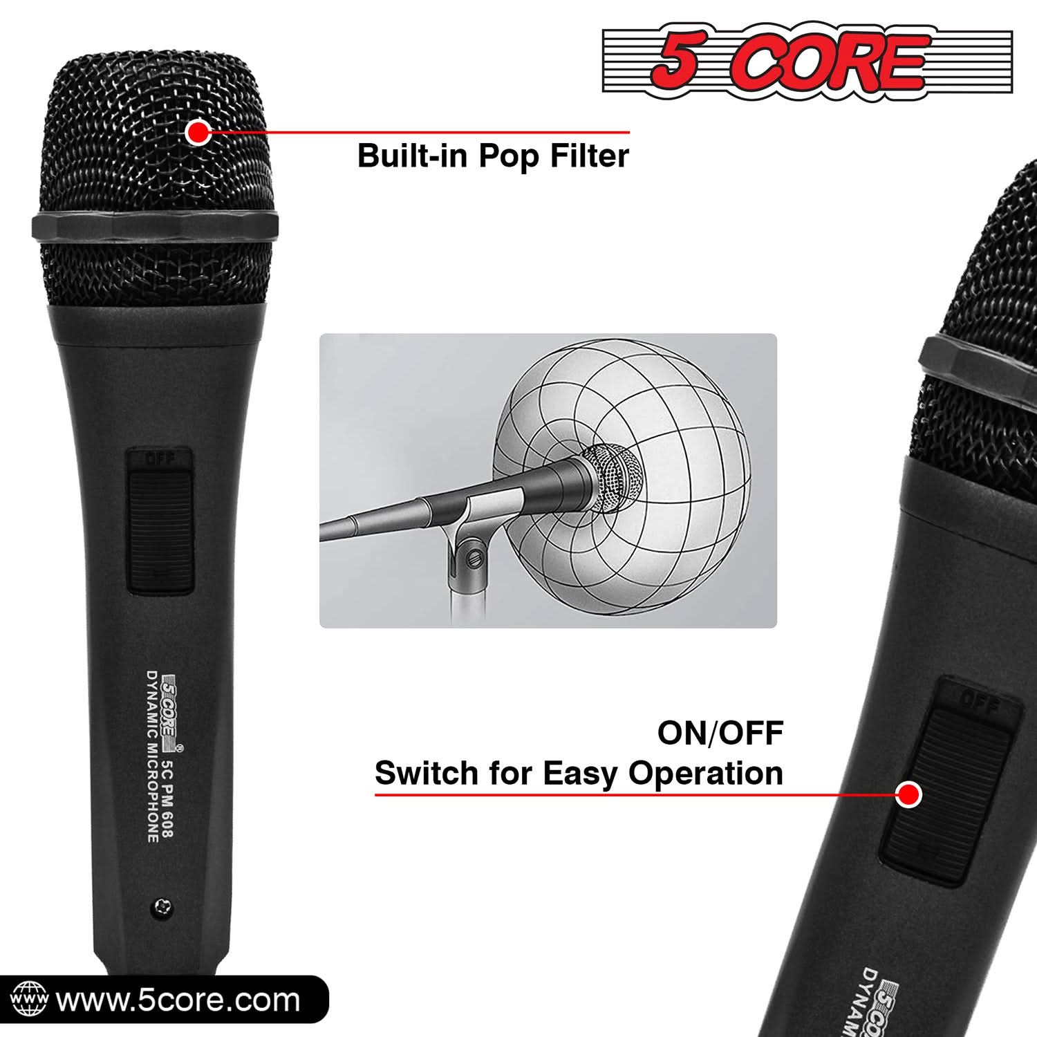 K Cube Inc - Wholesale Musical Instrument - 5Core Dynamic Wired Microphone Mic Singing Handheld Mics5