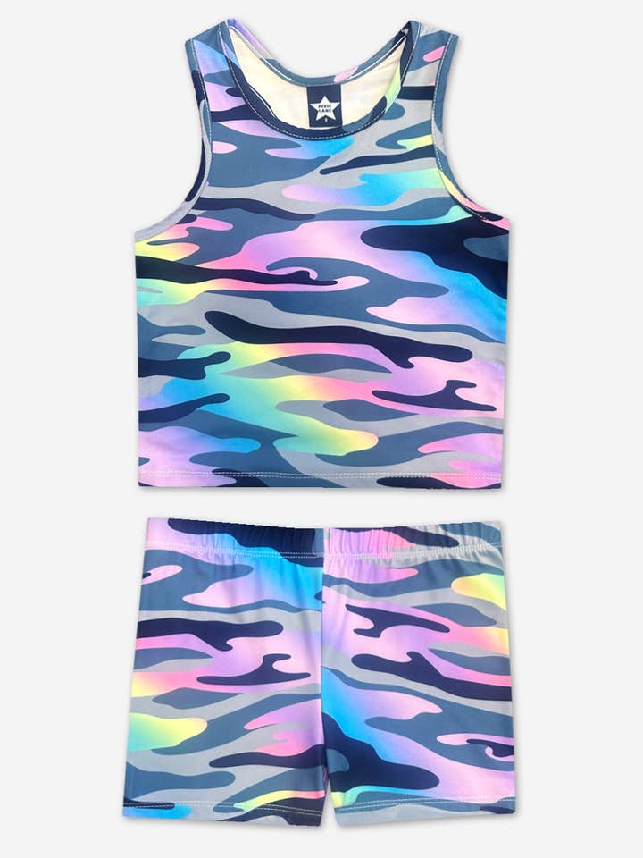 Einfaches Soft Luxe Cropped Racerback Tanktop & Tumble-Shorts für den Großhandel von PixieLane