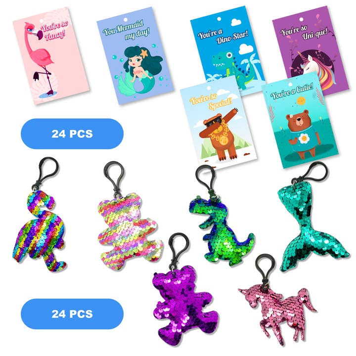 Cartões de presentes de dia dos namorados e chaveiros de lantejoulas brilhantes Pacote com 24 por atacado de TDV Homes
