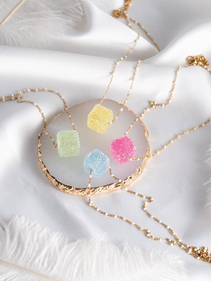 Candy Rainbow Necklaces on delicate gold chain for wholesale by Goupi