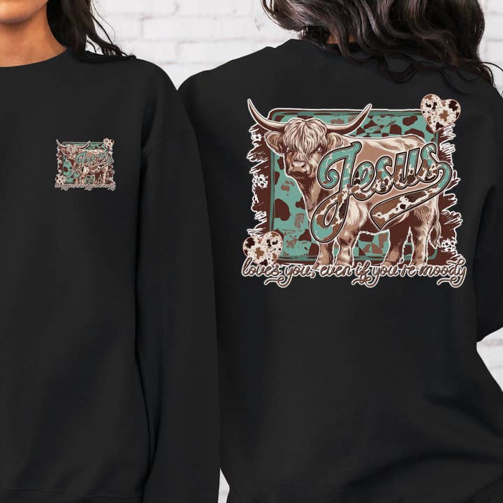T-Shirt Sweatshirt Hoodie Jesus Loves You – Highland Cow Western Crewneck for wholesale by STRONG N FREE CDN