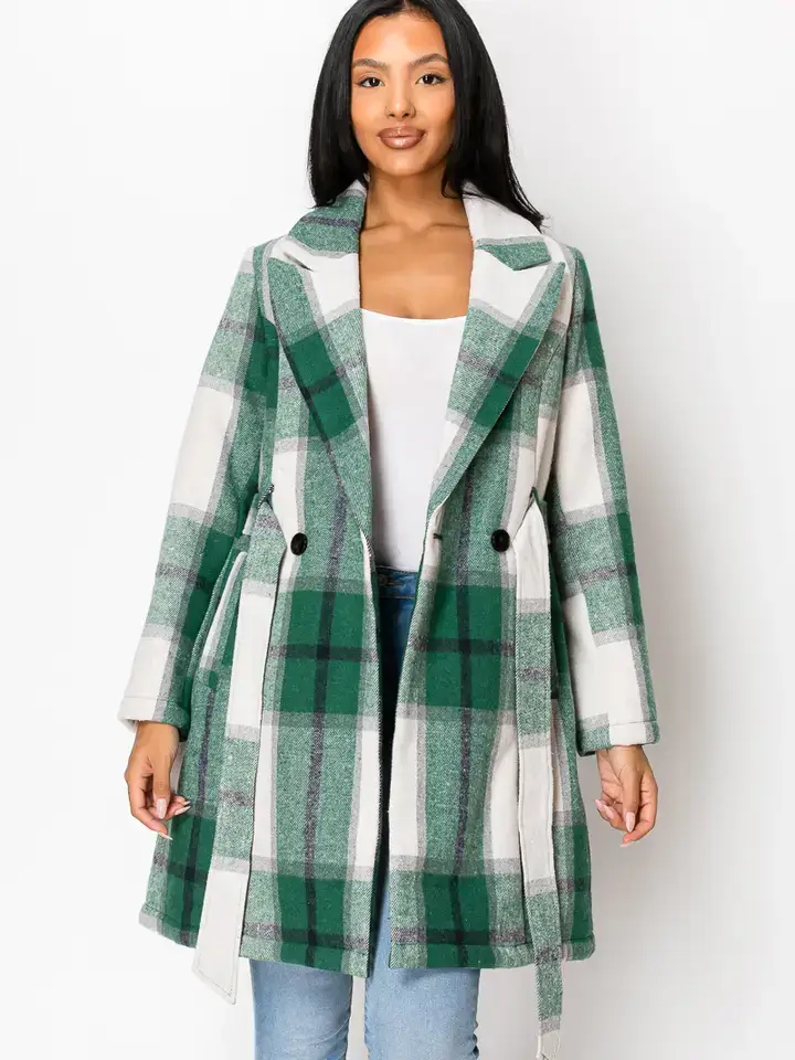 PATRONCITO USA INTERNATIONAL, INC - Wholesale Coat - Women's - Women's Long Coat Plaid Jacket with belt (LJ400)25