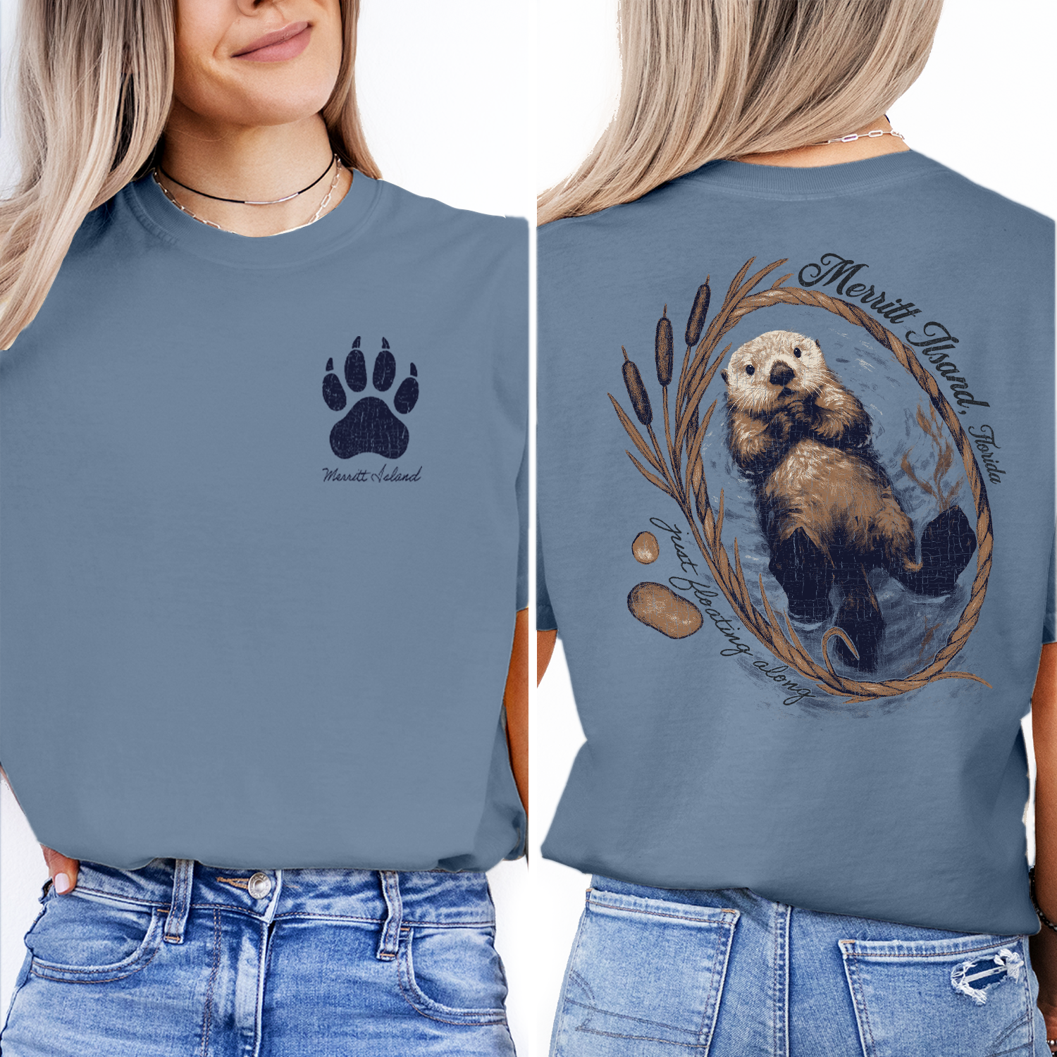 Textile Graphix - Wholesale Screen Printed T-Shirt - Women's - Floating Otter Tee – Customizable Wildlife Wreath Shirt0