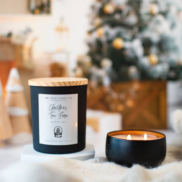 Christmas Tree Farm | Matte Black Candle for wholesale by The 1994 Candle Co