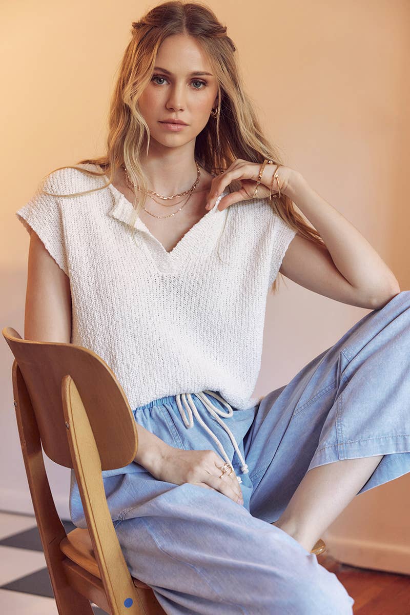 in february - Wholesale Knit Sweater - Women's - RELAXED FIT SLUB KNIT SWEATER TOP WITH SPLIT NECK3