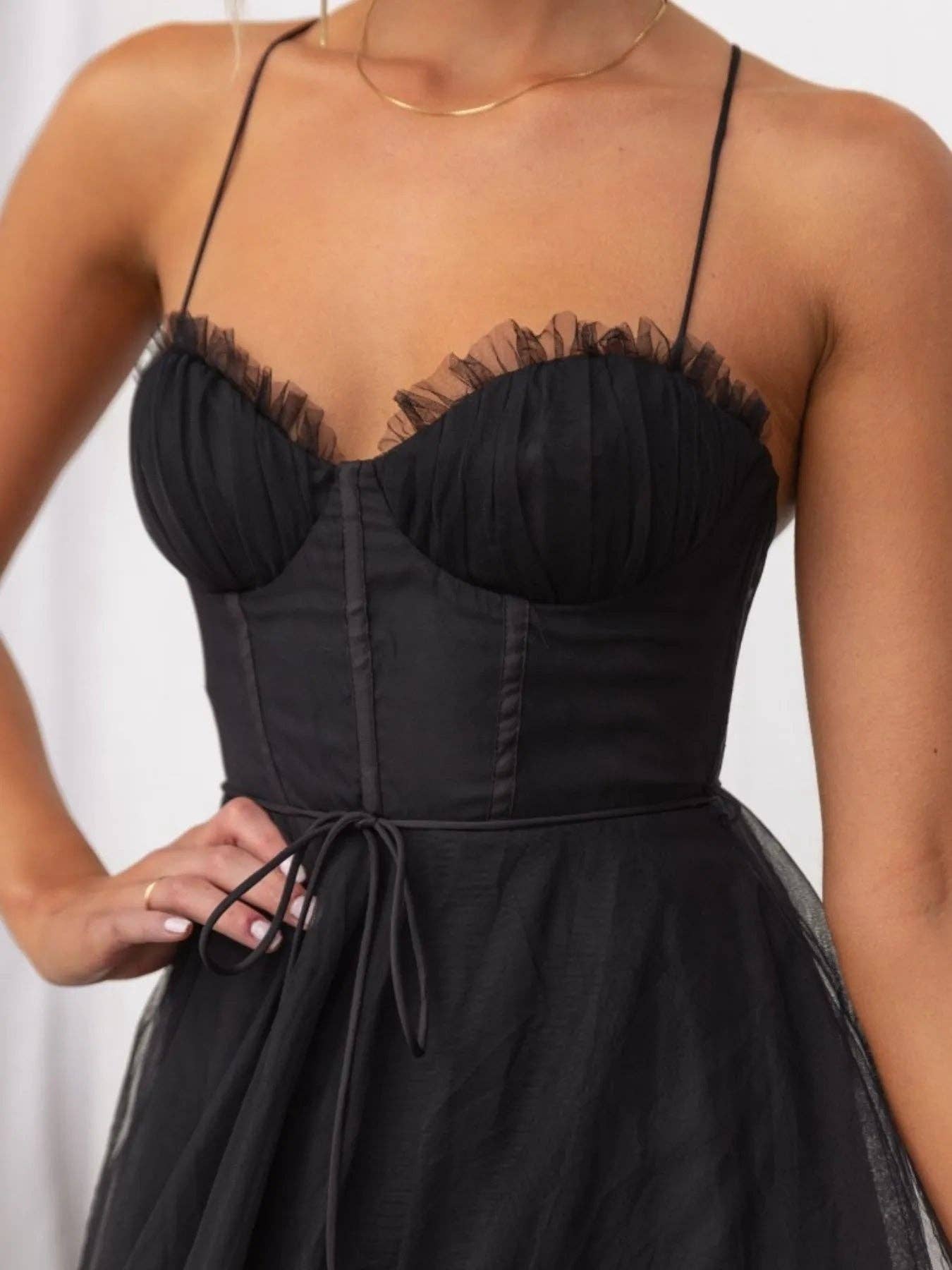 React Activewear - Wholesale Dress - Women's - Sweetheart Neck Tulle Midi Dress7