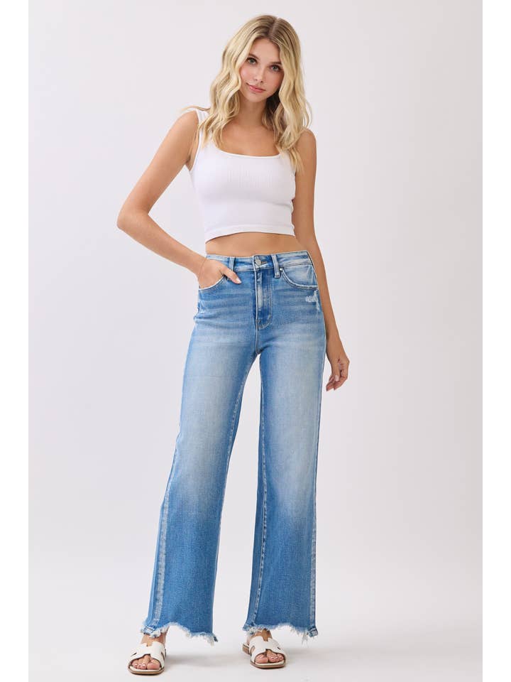 Petra153 - Wholesale Jeans - Women's - P1553W-MD HIGH RISE STRETCH WIDE LEG W/ DESTROYED HEM JEANS2