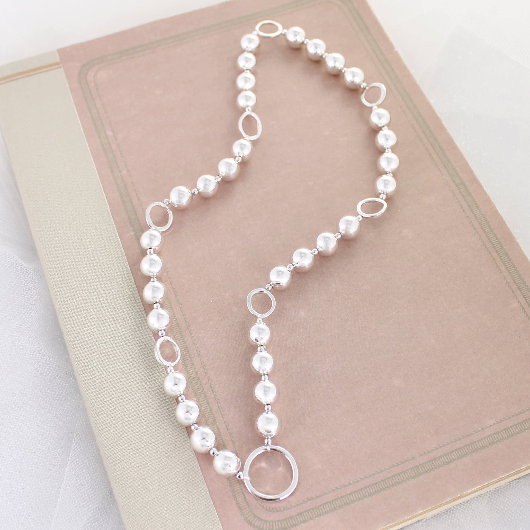20" Silver Bead Stretch Necklace w/ Circle Links for wholesale by Seasons Jewelry