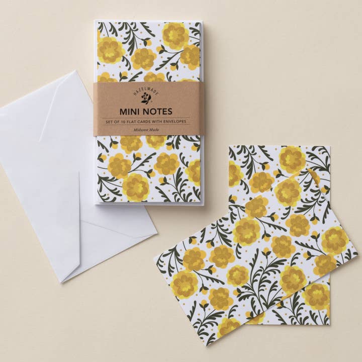 HAZELMADE® Tea Towels + Gifts – Conjunto de notas por atacado – Conjunto de Mini Notas de Calêndula Amarela | Cartões