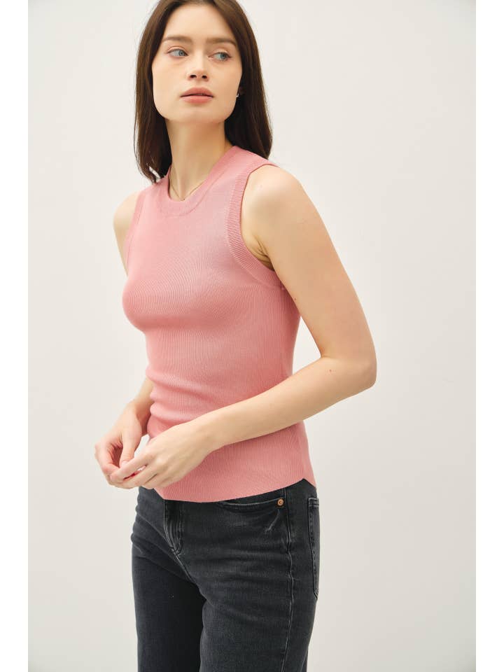 Be Cool - Wholesale Tank Top - Women's - ROUND NECK SLIM SLEEVELESS KNIT RIBBED TANK TOP