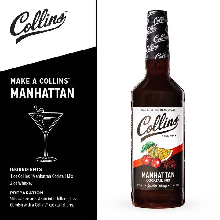 Collins - Wholesale Cocktail Mix/Syrup - Real Sugar Manhattan Cocktail Mix - 32 oz