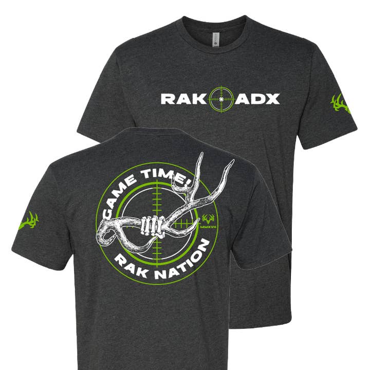 "Game Time!" Charcoal Tee Shirt for wholesale by Rak•Adx Hunting Apparel