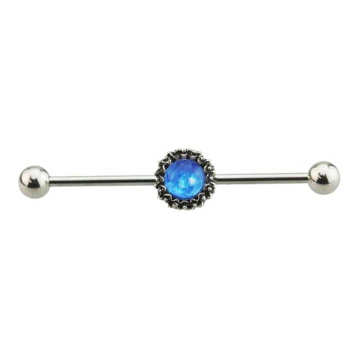 CENTERED BLUE EPOXY DOME 316L SS INDUSTRIAL BARBELL for wholesale by CRAVE