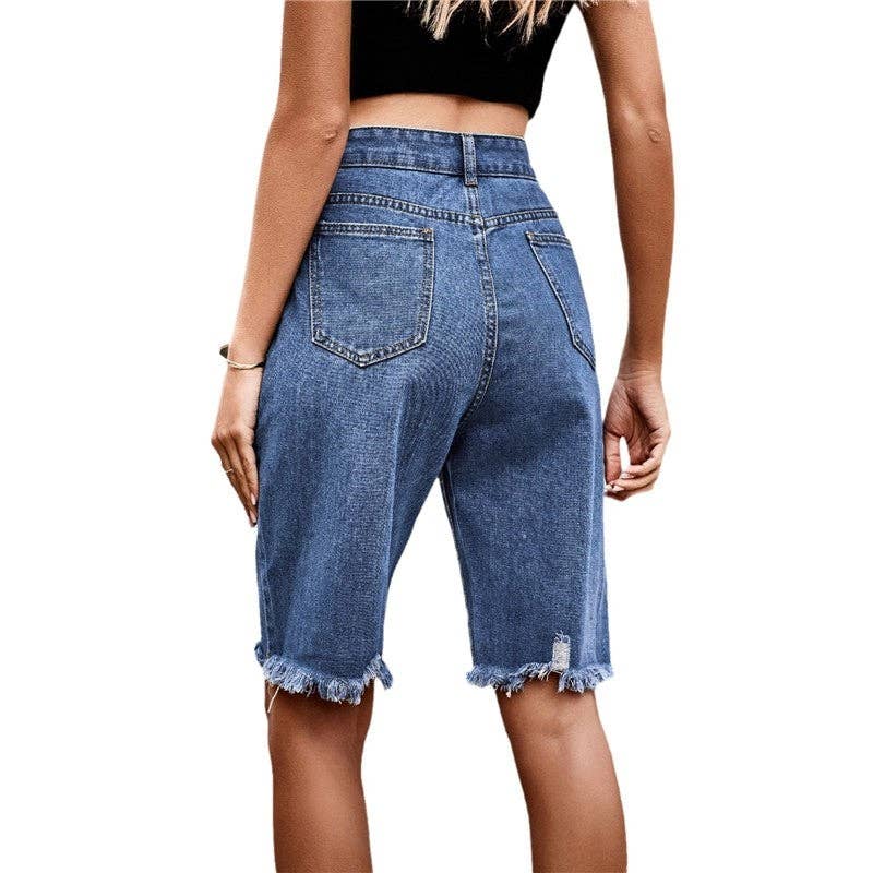 Sheer Trend - Wholesale Shorts - Women's - Distressed Denim Shorts With Frayed Hem2