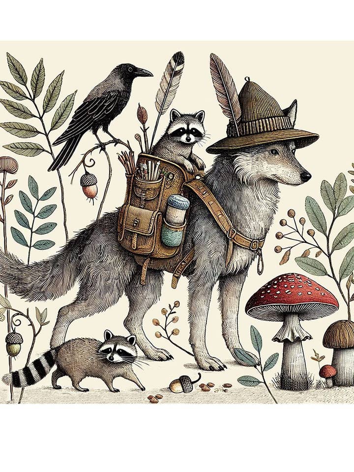 Whimsical Animal Art Print, Cat & Mouse Illustration, 12x12 for wholesale by Thistle and Tale Press