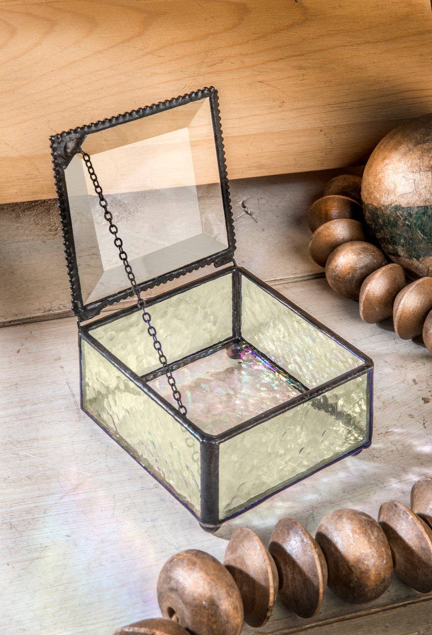 J Devlin Glass Art & Bert Anderson Collection - Wholesale Jewelry Box/Organizer - Box 908 Antique Yellow Glass Box2