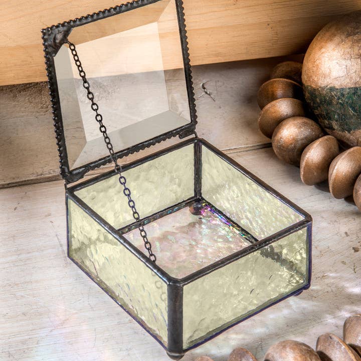 J Devlin Glass Art & Bert Anderson Collection - Wholesale Jewelry Box/Organizer - Box 908 Antique Yellow Glass Box2