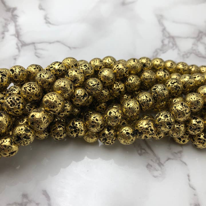 CRCBEADS - Vendita all'ingrosso Perline - Perle di pietra lavica rivestite in oro 6mm 8mm 10mm filo da 15,5"3