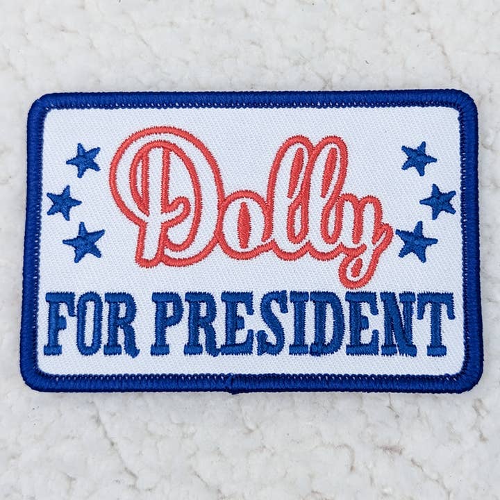 Dolly For President RED WHITE & BLUE Embroidered HAT/POCKET Patch for wholesale by Trendy Transfers