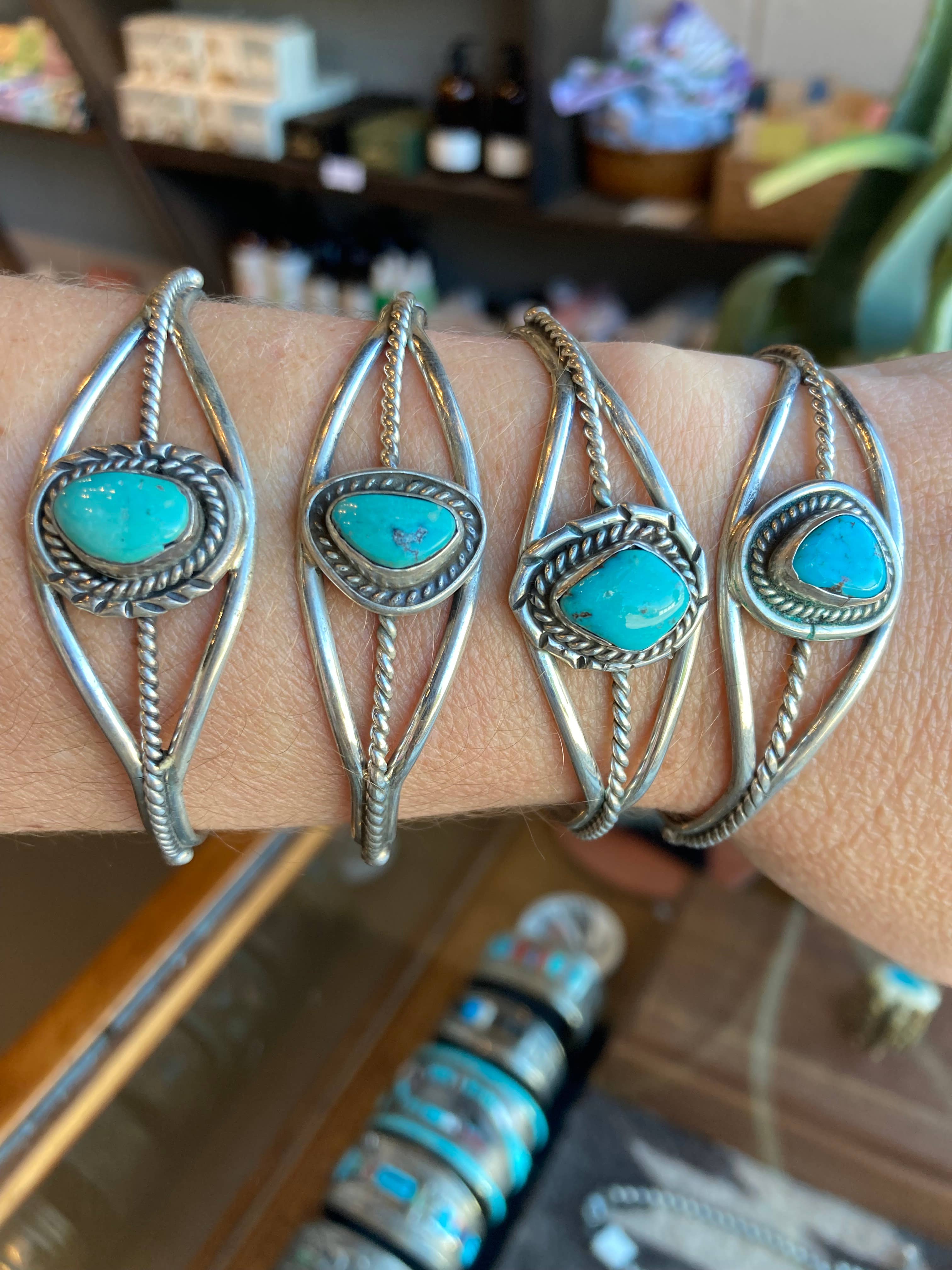 Rainbow Trading Post - Wholesale Cuff Bracelet - Vintage Blue Turquoise Southwestern Navajo Signed Concho 1