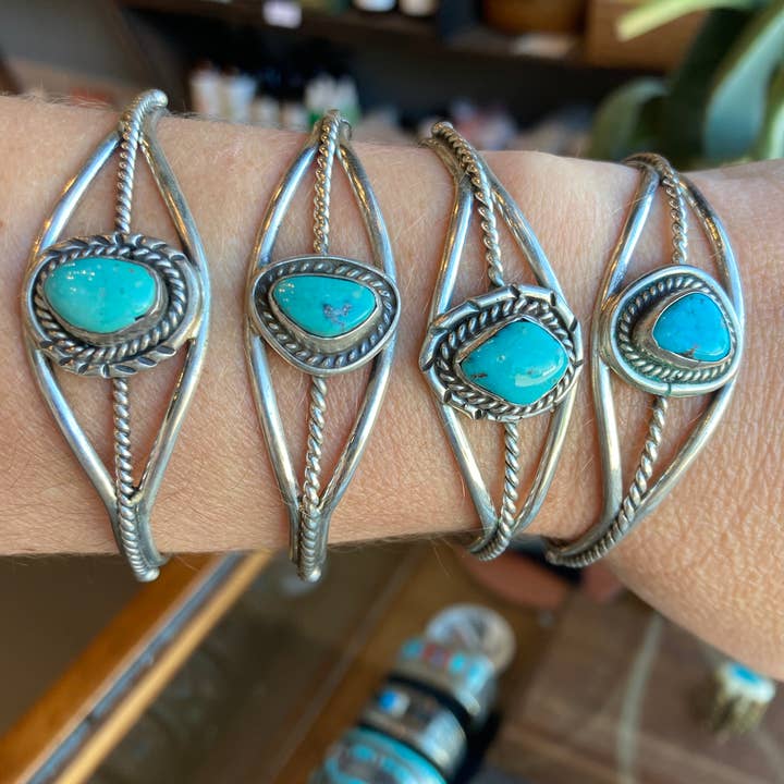 Rainbow Trading Post - Wholesale Cuff Bracelet - Vintage Blue Turquoise Southwestern Navajo Signed Concho 1