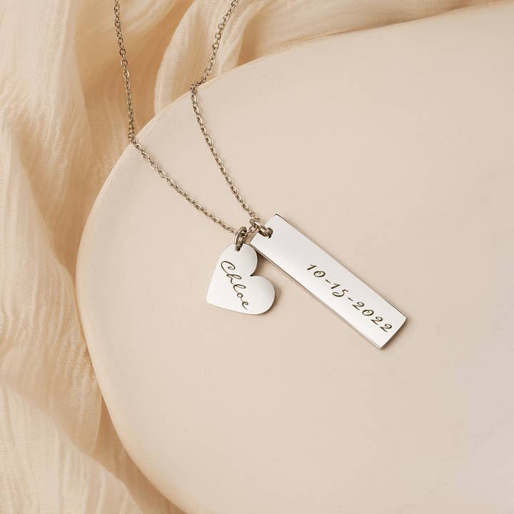 Custom Personalized Heart and Bar Necklace -Valentine's Gift for wholesale by Anavia